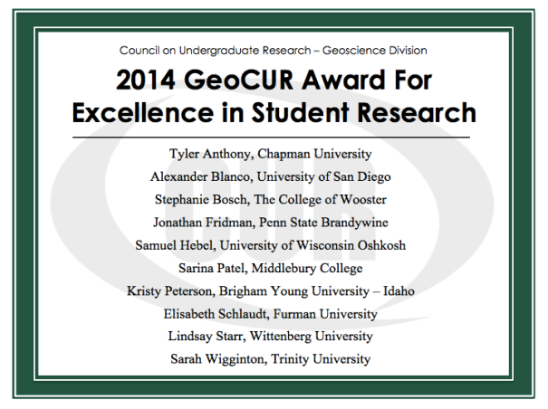 2014 GeoCUR Student Award